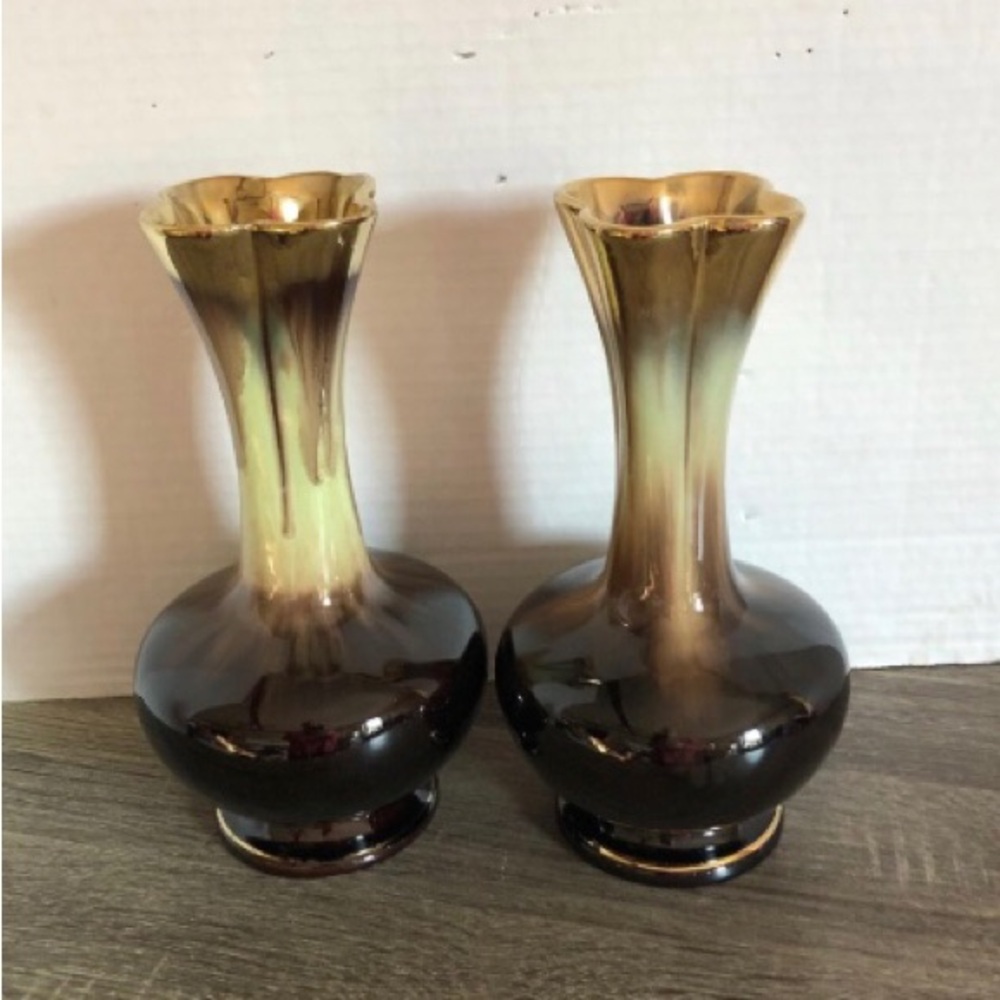 Vtg 1950s German Drip Glaze Vases